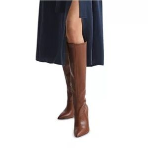 REISS Women's Carina Pointed Toe Knee High Heel Boots